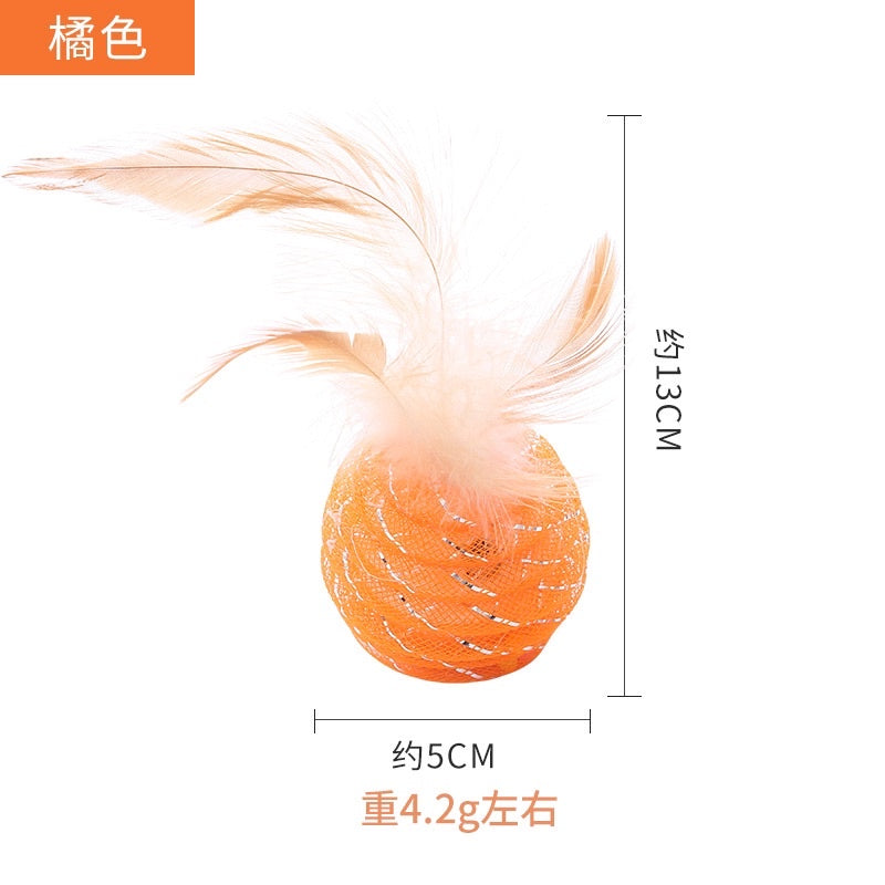 Cat chasing ball spring tube with feather and bell pet toy