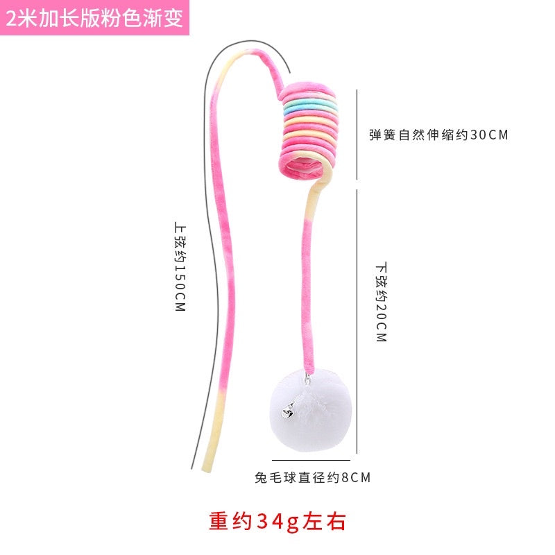 Cat toy soft spring with rabbit fur ball
