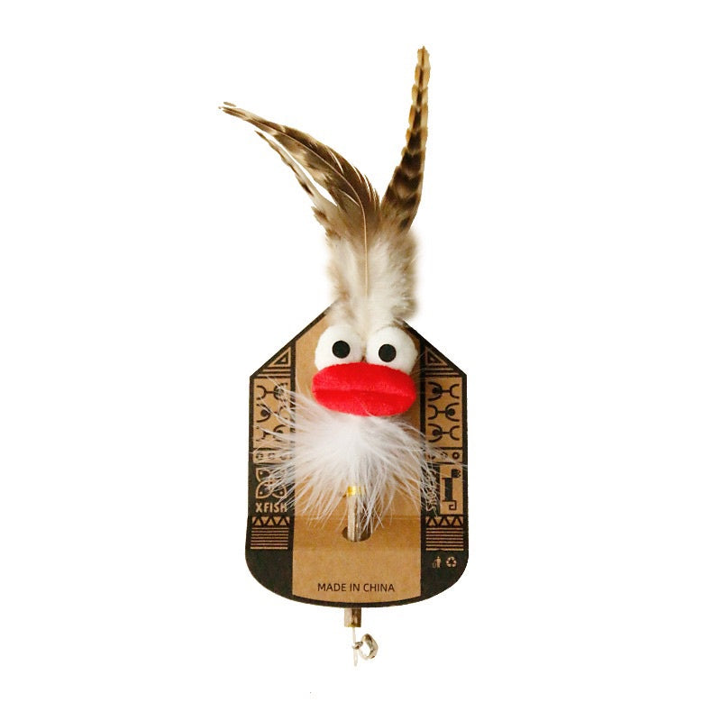 Big mouth Cat toy with feather and catnip bar teethe clean chaser chasing toy