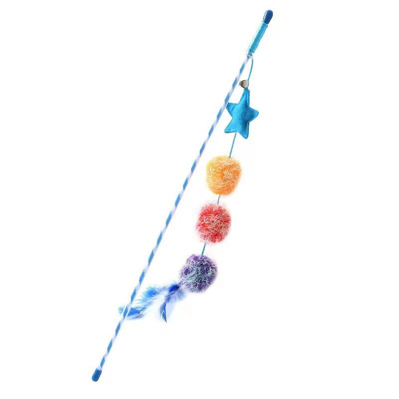 Fluffy ball and felt star ⭐️ Cat Teaser with feather and ball stick and caser wand pet toy