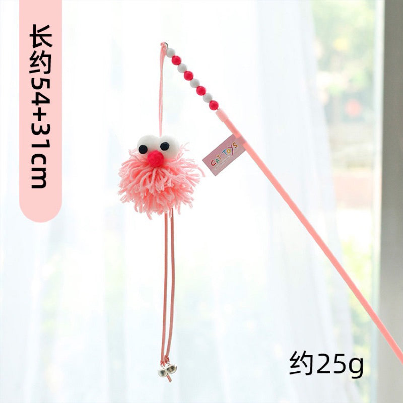 Cat Teaser toy chaser stick wand fluffy wools yarn 🧶 ball bug eye