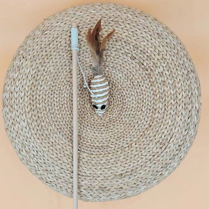 Wooden handle cat teaser with sisal rope toy chaser pet toy