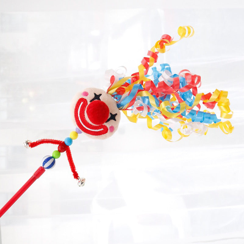 Clown Cat Teaser Stick Want Pet Toy