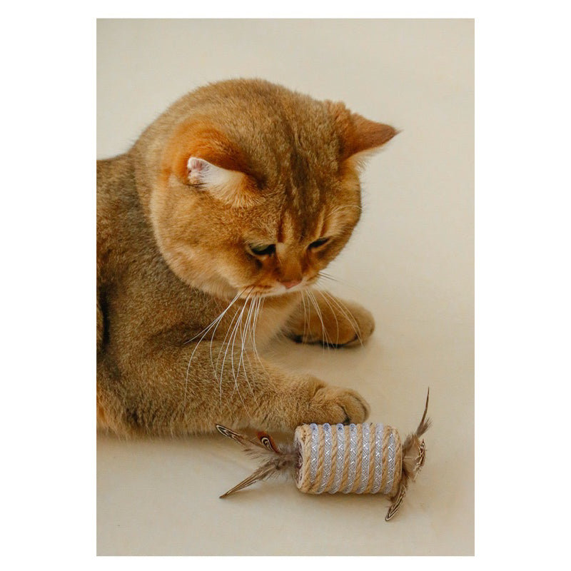 Cat Chaser Toy Bitting Ball with Feather Sisal Rope Spring 15cm