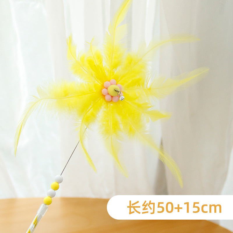 Windmill Cat Teaser with Feather and Tassel Pet Toy Stick Wand Chaser
