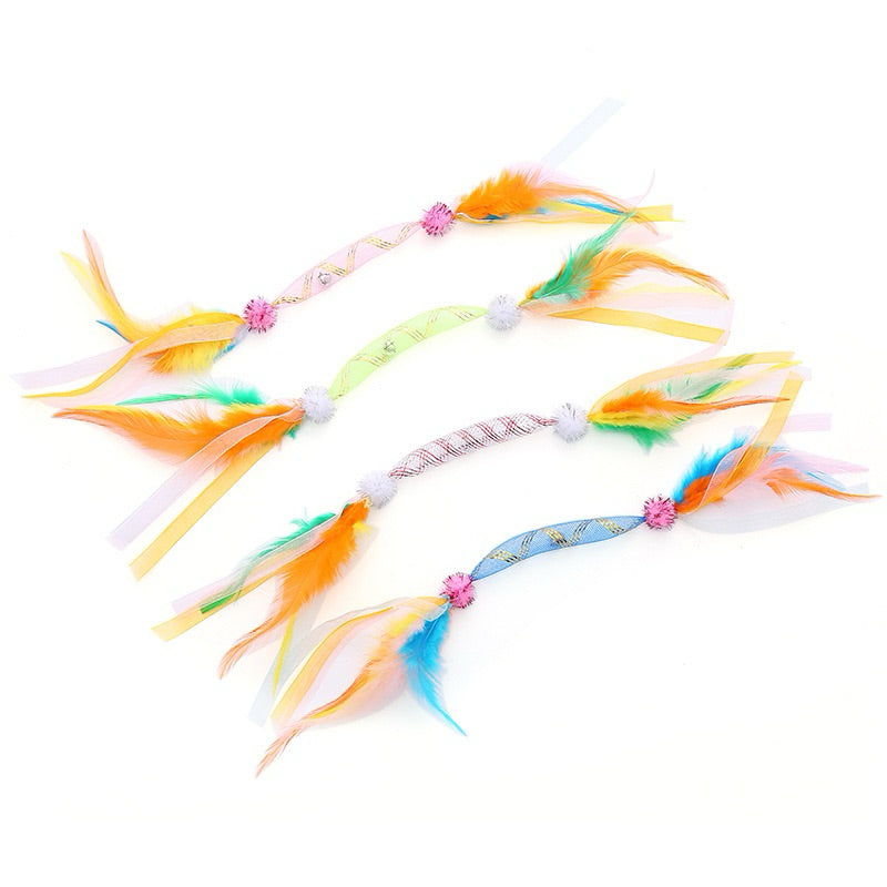nylon tube cat toy w feather n bell kitten chaser pet play