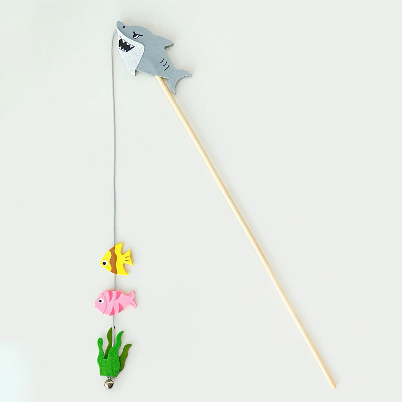 Shark chase Fish Cat Teaser Pet toy Wand Chaser Stick