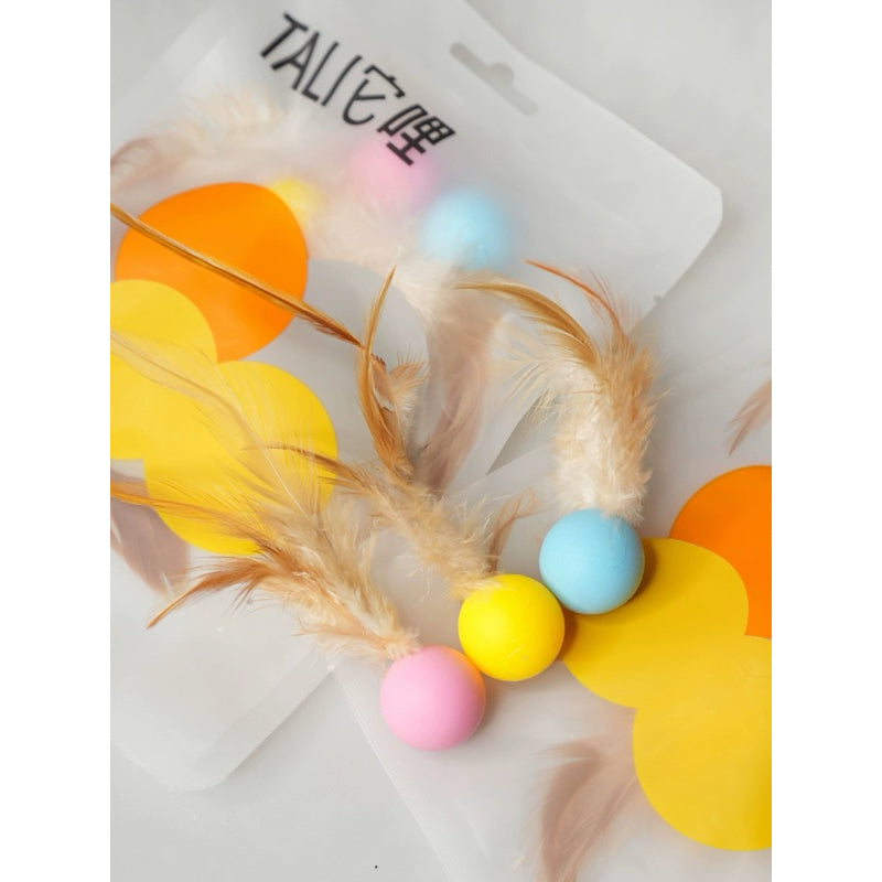 Tali Bouncing Ball with Feather Set of 3 Handmade Cat Chasing Toy