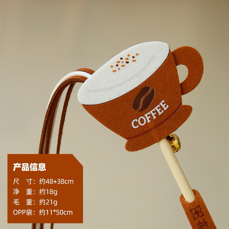 Bubble Tea Felt Cat Teaser Stick Wand Chaser Coffee Beer with Bell