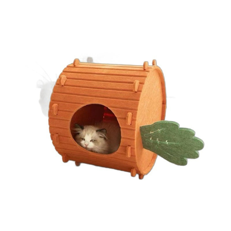 Carrot-Shaped Double-dexk Semi-Enclosed Felt Cat Bed All-Season Pet Hideout