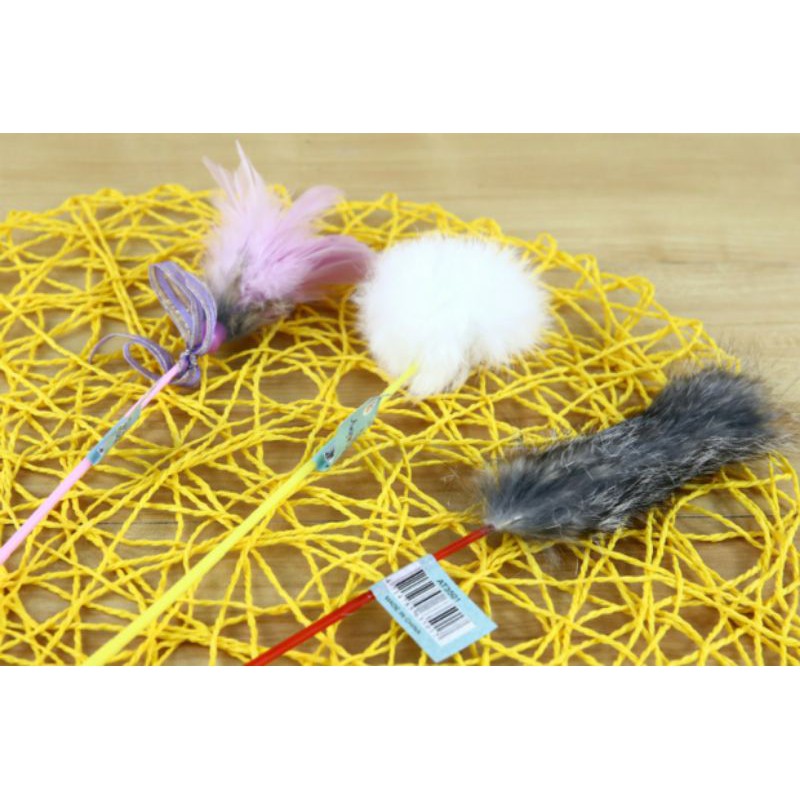 Cat teaser rabbit fur feather cat toy pet toy 🦯 stick wand