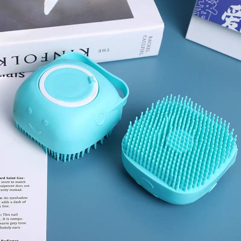 Pet washing silicon rubber brush soft grooming comb shampoo container