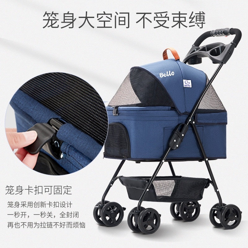 [SG Stock] Bello SP02F cat dog trolley stroller car carrier four wheel detachable pet bag