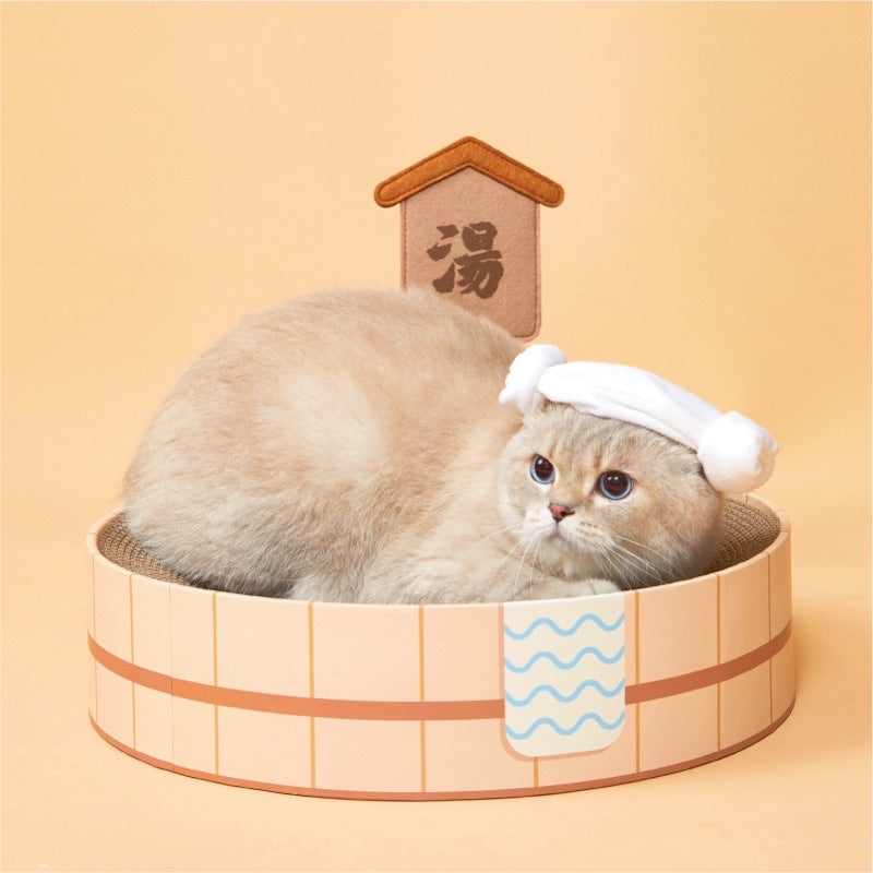 PurLab Onsen hot spring cat scratch board round bed pet toy