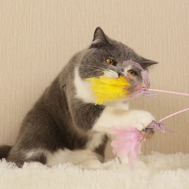 Cat teaser rabbit fur feather cat toy pet toy 🦯 stick wand