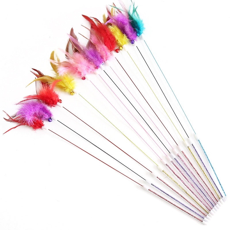 [SG stock] Cat teaser real feather with bell pet toy cat stick