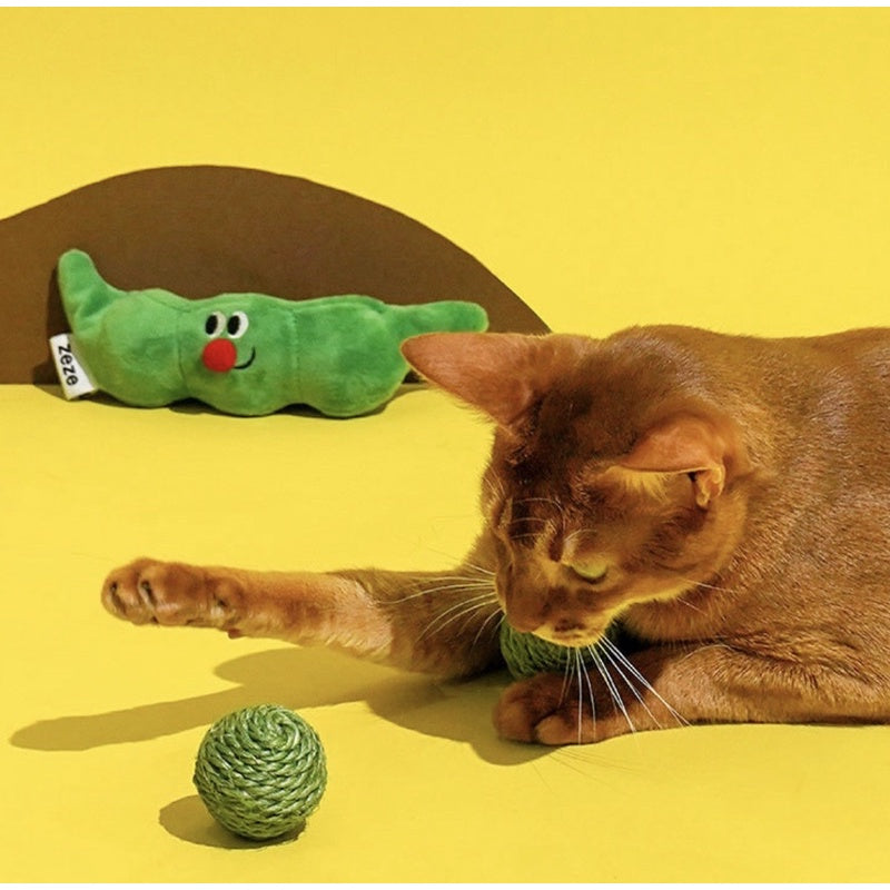 Zeze green peas bean 🫘 cat toy sisal ball with sound
