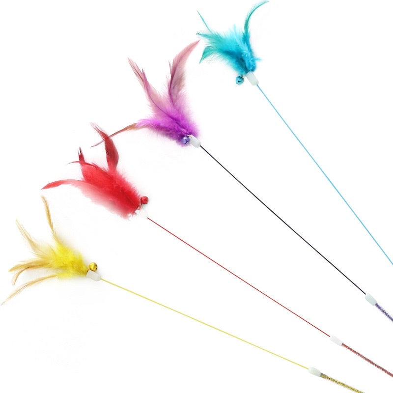 [SG stock] Cat teaser real feather with bell pet toy cat stick