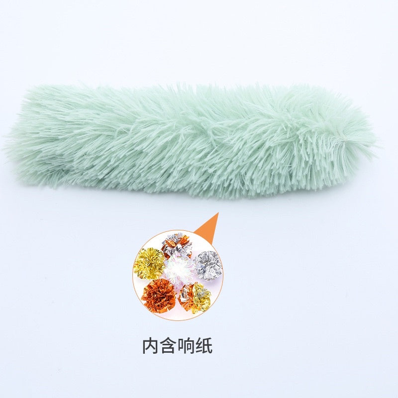 Cat fluffy worm bitting chaser toy with plastic sound paper and catnip