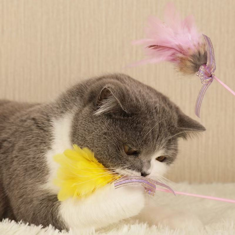 Cat teaser rabbit fur feather cat toy pet toy 🦯 stick wand