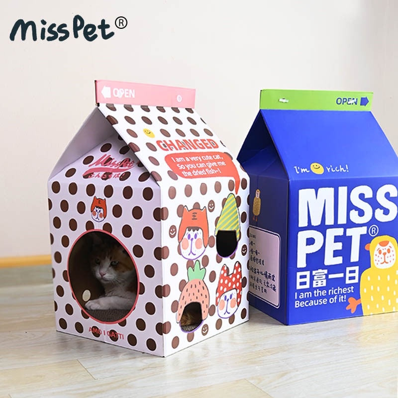 Misspet scratching board milk box sleeping bed for kitten cat pet toy house