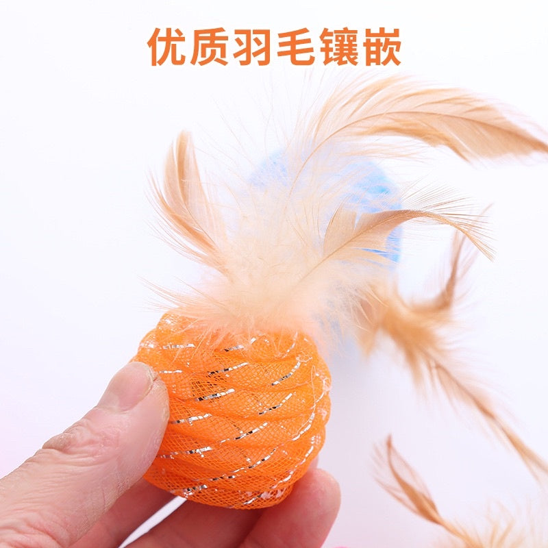 Cat chasing ball spring tube with feather and bell pet toy