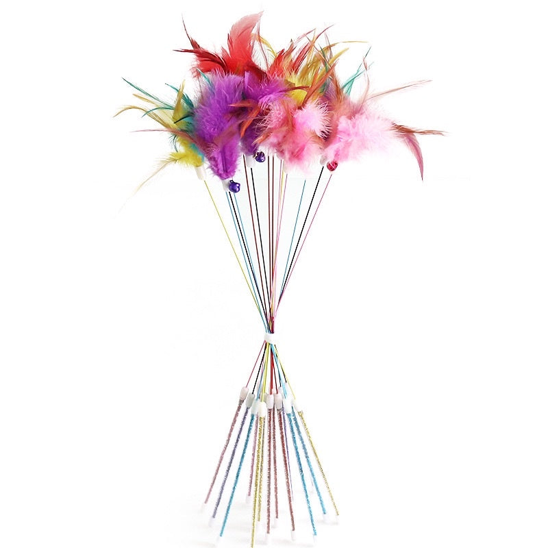 [SG stock] Cat teaser real feather with bell pet toy cat stick