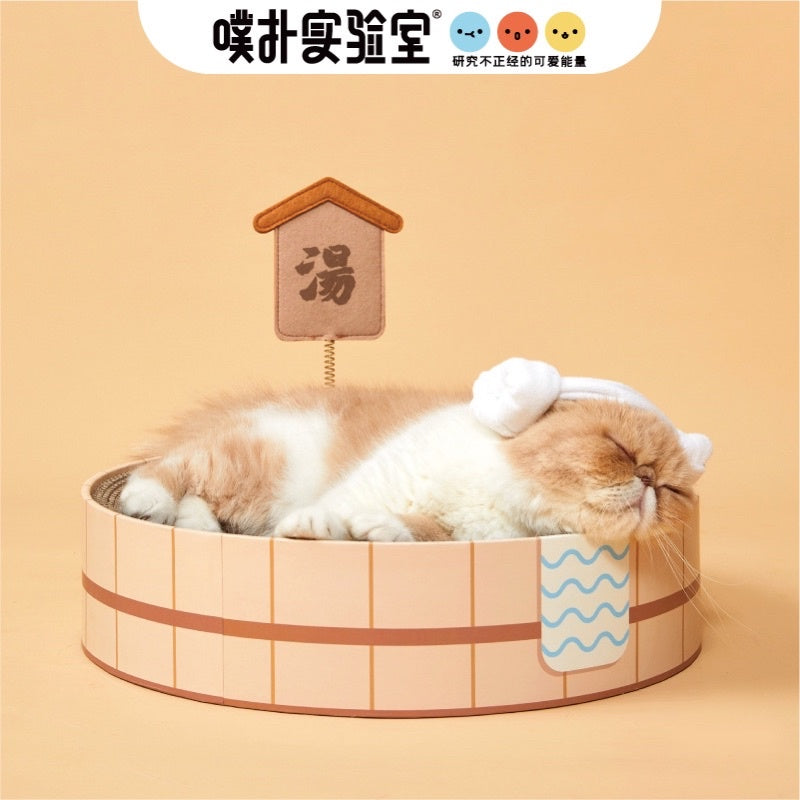 PurLab Onsen hot spring cat scratch board round bed pet toy