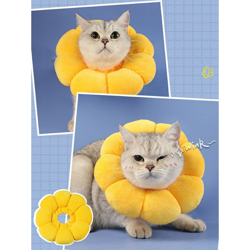 [SG] Pet Dog Cat Protective Collar Neck Anti-Bite Soft Anti-Scratch Elizabeth surgery cloth sunflower cone E collar