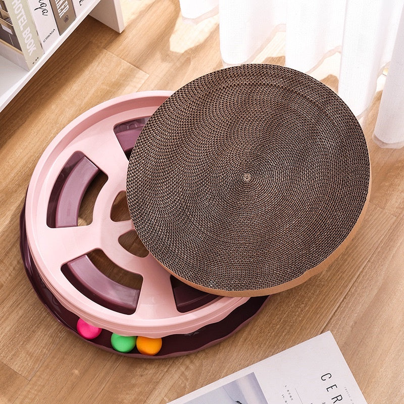 Cat scratch board round teaser tunnel chaser replaceable corrugated paper