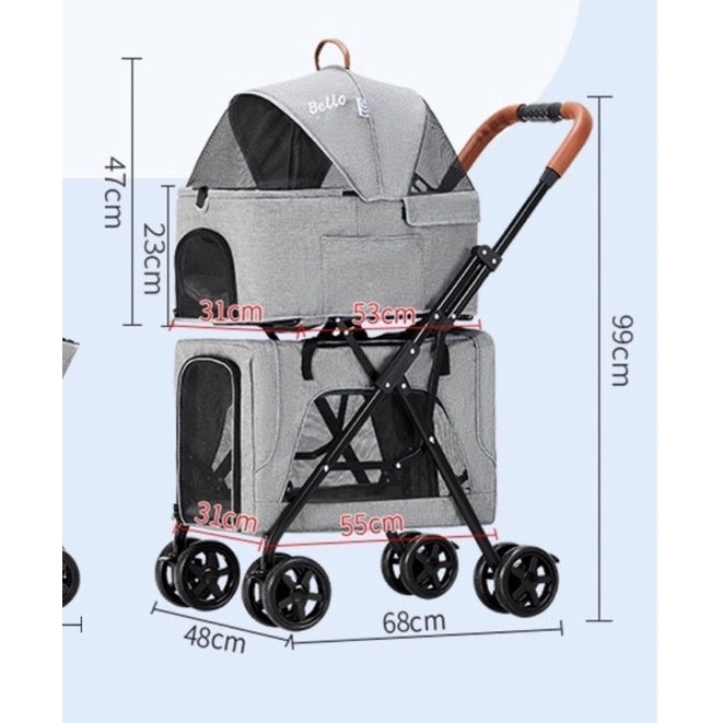 [SG Stock] Bello pet carrier trolley car double deck separable outdoor