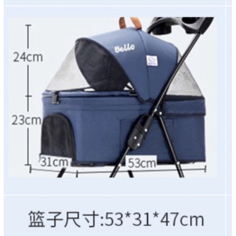 [SG Stock] Bello SP02F cat dog trolley stroller car carrier four wheel detachable pet bag