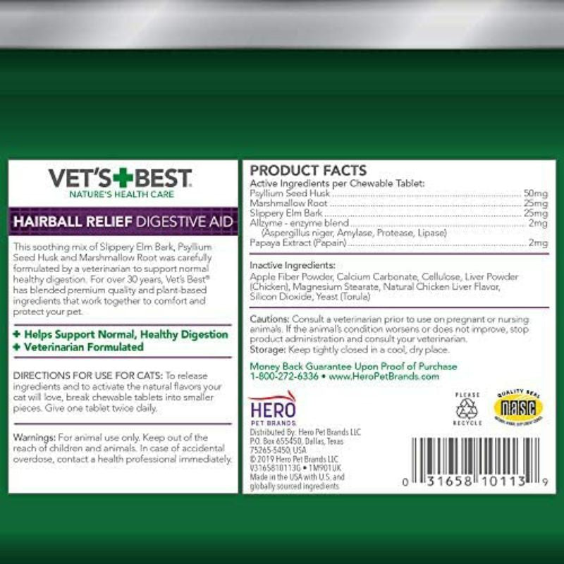 [SG] Vet's Best Cat Hairball Relief Digestive Aid, Vet Formulated Hairball Support Remedy