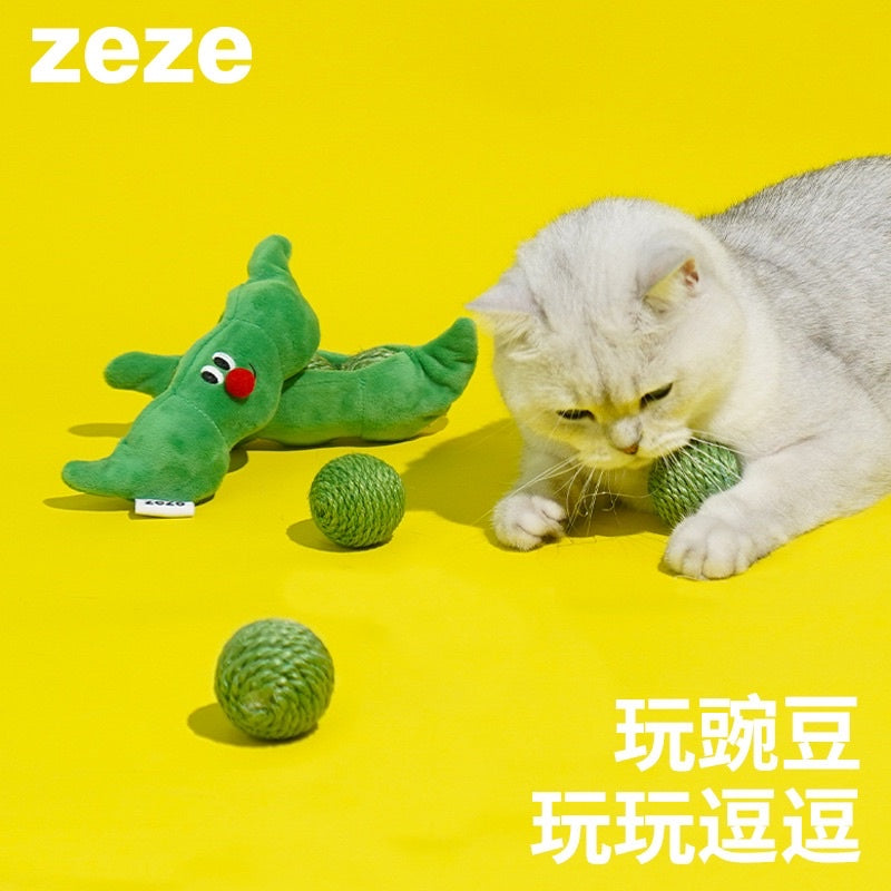 Zeze green peas bean 🫘 cat toy sisal ball with sound