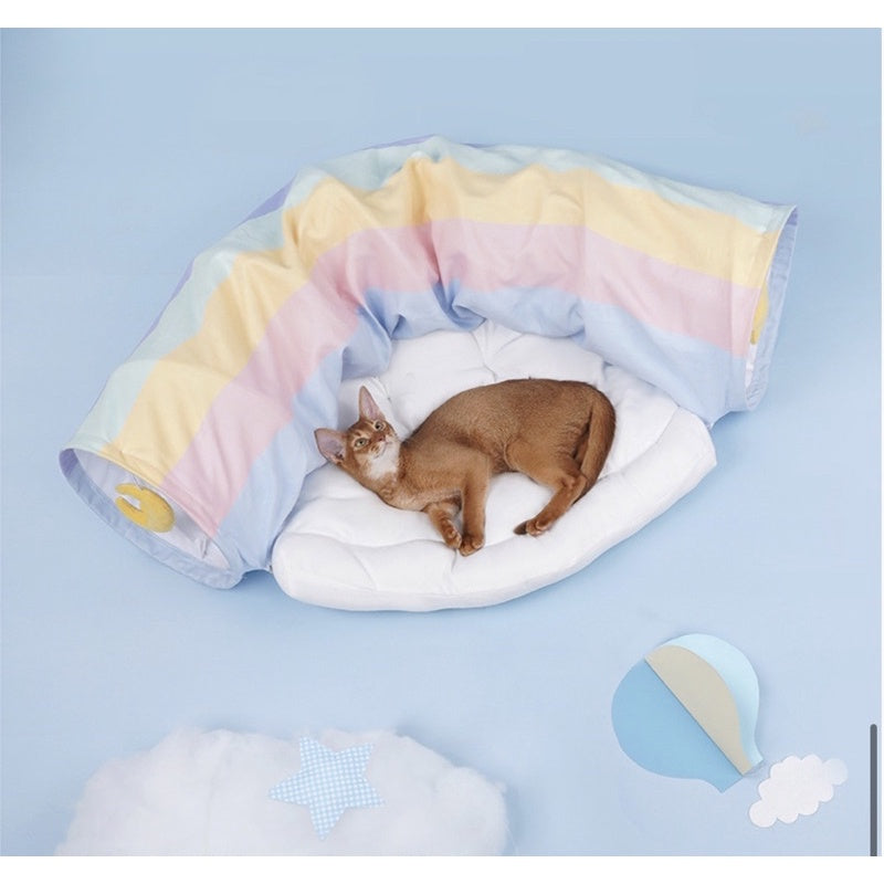 [SG Stock] Zeze rainbow 🌈 star ⭐️ cat tunnel bed teaser pet toy