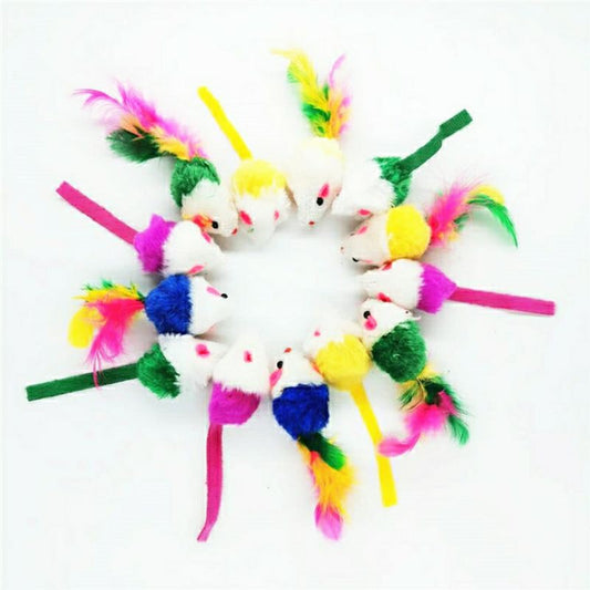 Cat chaser pet toy with 5cm mouse feather tail mice with sound