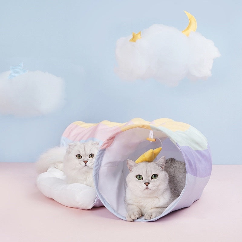 [SG Stock] Zeze rainbow 🌈 star ⭐️ cat tunnel bed teaser pet toy
