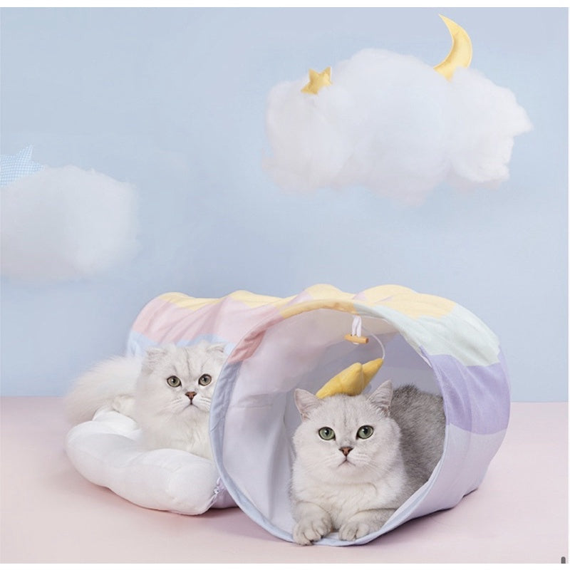 [SG Stock] Zeze rainbow 🌈 star ⭐️ cat tunnel bed teaser pet toy