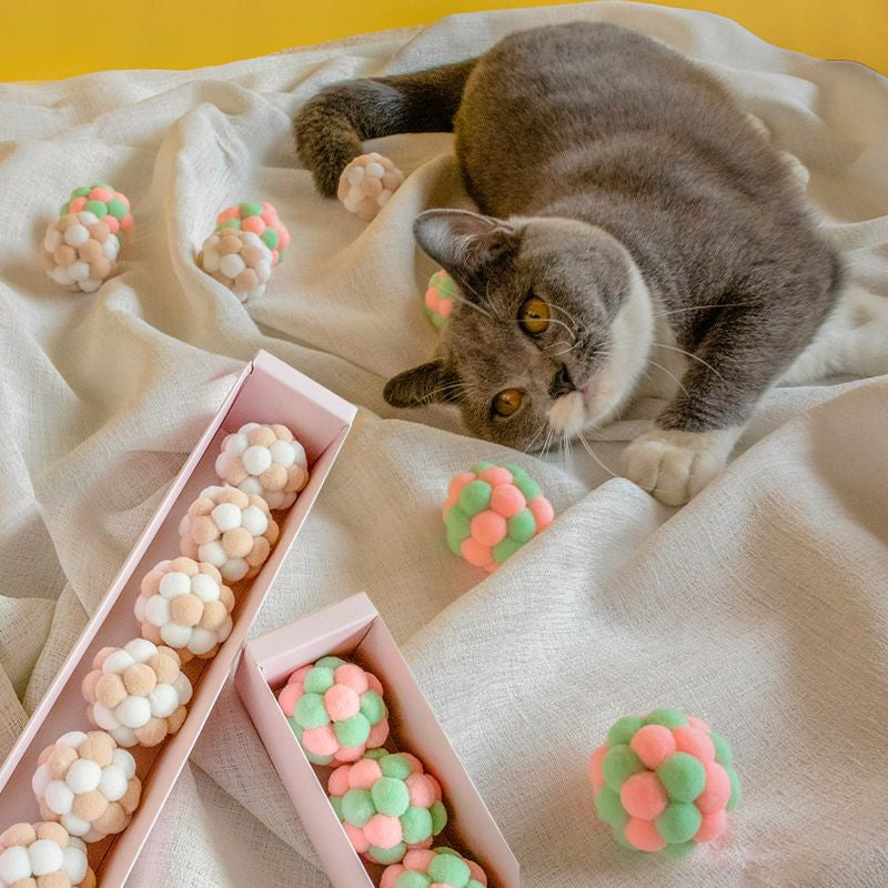 [SG] Cat toy soft ball with bell elastic fluffy pet toy TinyPet
