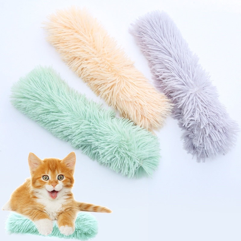 Cat fluffy worm bitting chaser toy with plastic sound paper and catnip