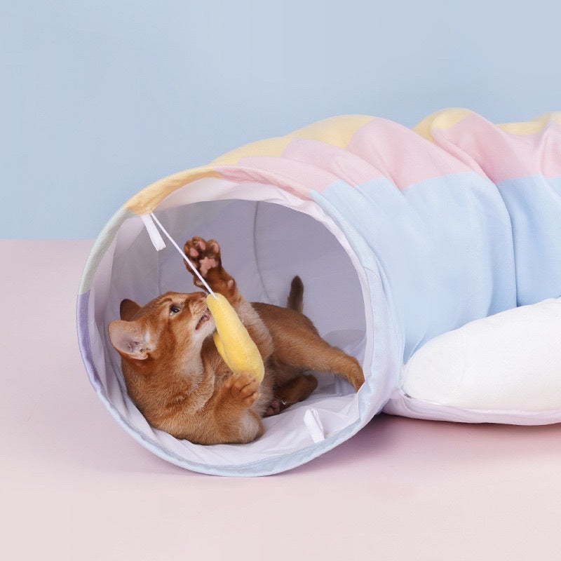 [SG Stock] Zeze rainbow 🌈 star ⭐️ cat tunnel bed teaser pet toy