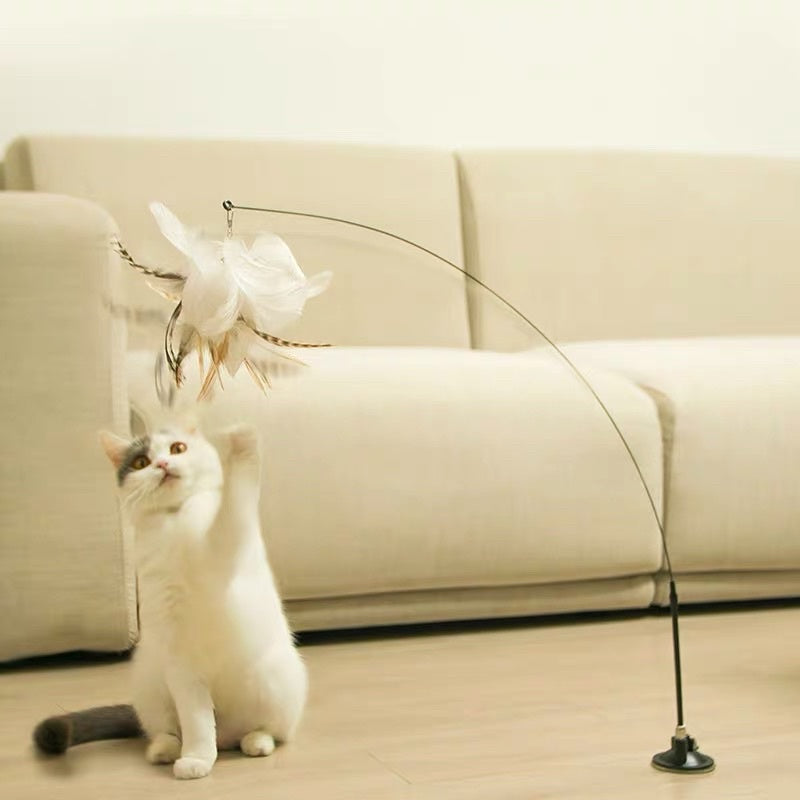 [SG Stock] Cat teaser with sucker on floor suction pad pet toy self play wand chaser