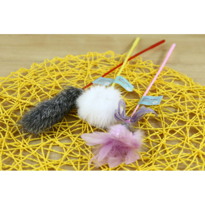 Cat teaser rabbit fur feather cat toy pet toy 🦯 stick wand