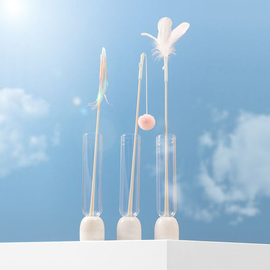 [SG] soft zoo cat teaser with feather fluffy ball and tassel muti-funtion replaceable
