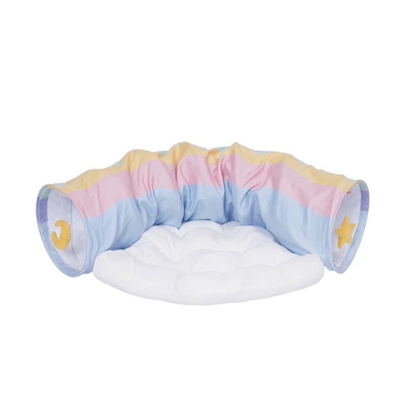 [SG Stock] Zeze rainbow 🌈 star ⭐️ cat tunnel bed teaser pet toy