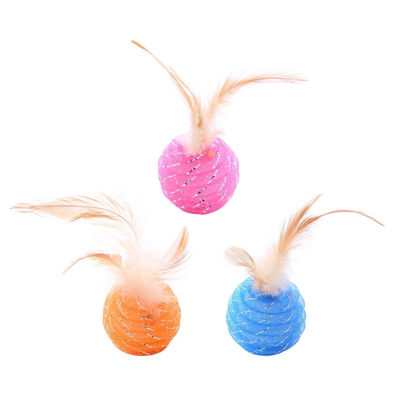 Cat chasing ball spring tube with feather and bell pet toy