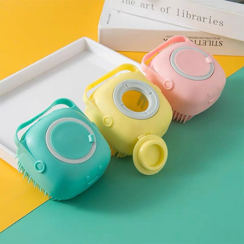 Pet washing silicon rubber brush soft grooming comb shampoo container