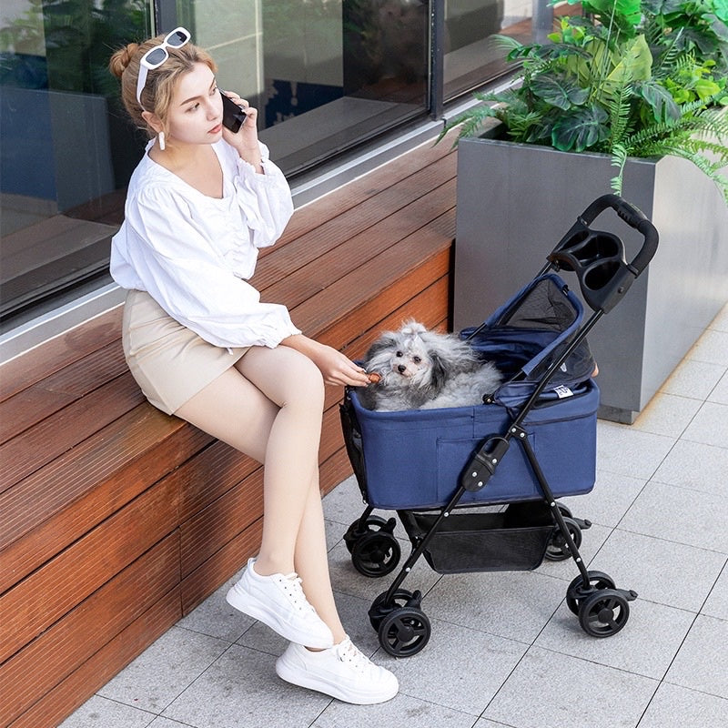 [SG Stock] Bello SP02F cat dog trolley stroller car carrier four wheel detachable pet bag