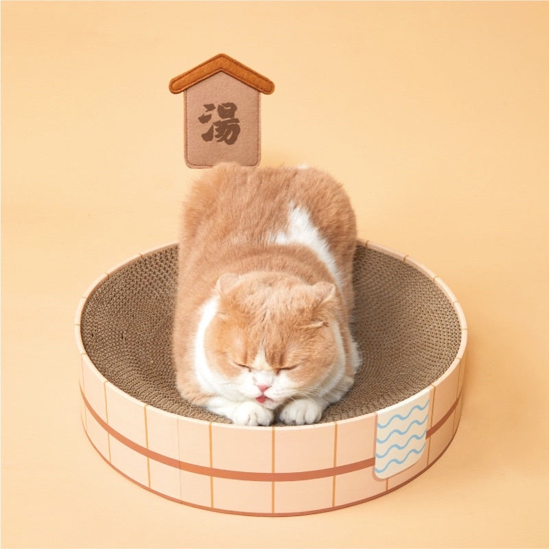 PurLab Onsen hot spring cat scratch board round bed pet toy