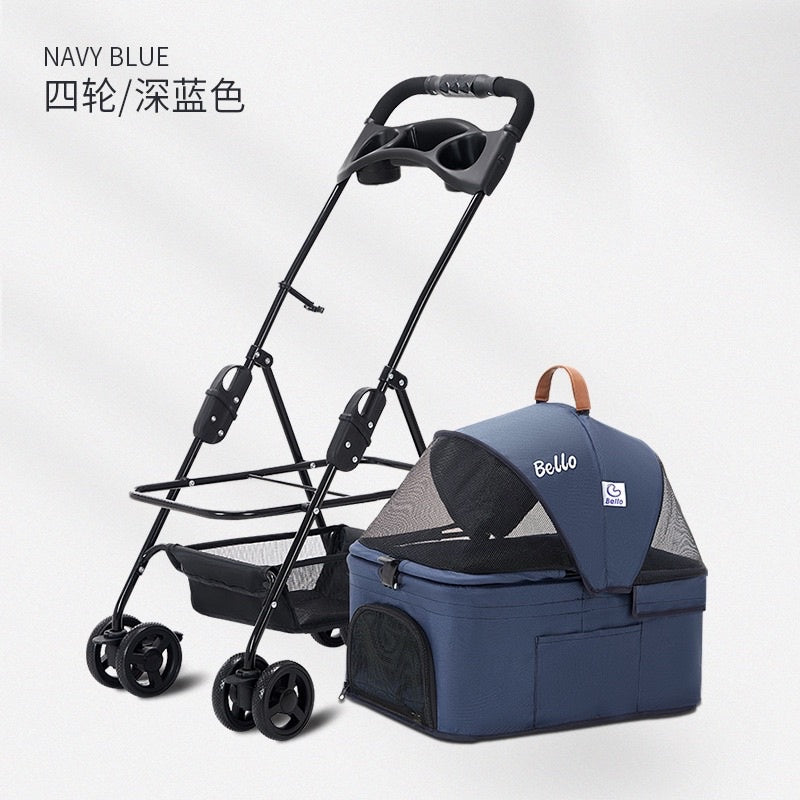[SG Stock] Bello SP02F cat dog trolley stroller car carrier four wheel detachable pet bag